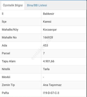  BALIKESİR KARESİ KOCAAVŞAR MAHALLESİ 4.901 M2 SATILIK TARLA