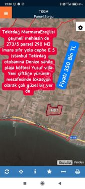 Tekirdağ MarmaraEreğlisi çeşmeli mehlesin de 273/5 parsel 290 m² imara sıfır yola cephe E 5 İstanbul