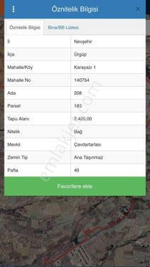  NEVŞEHİR ÜRGÜP- KARAYAZI'DA YATIRIMLIK SATILIK ARSA