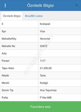 KIRKLARELİ VİZE 21.200MT SATILIK TARLA