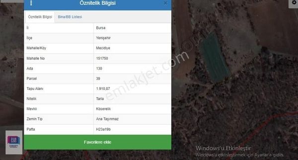 BURSA YENİŞEHİR MECİDİYEDE SATILIK KADASTRO YOLU OLAN TARLA