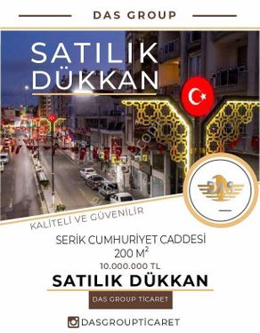  ANTALYA SERİK KÖKEZ MAHALLESİ CUMHURİYET CADDESİNDE 250 m2 KÖŞE DÜKKAN