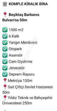 Beşiktaş Barbaros Bulvarına 50 mt ** 6 Katlı** 1500 m2 **Kiralık Komple Bina**