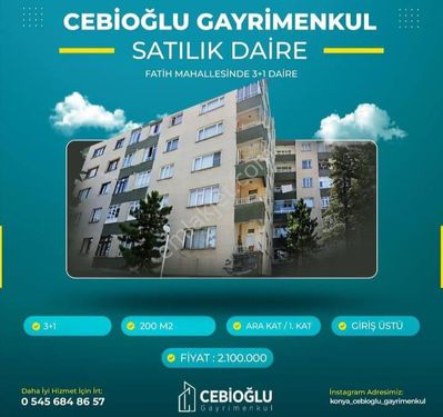  CEBİOĞLU GAYRİMENKUL'DEN FATİH MAHALLESİNDE 3+1 DAİRE