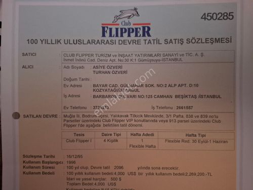 CLUB FLIPPER ( TİLKİCİK RESIDENCE) SATILIK DEVRE TATİL