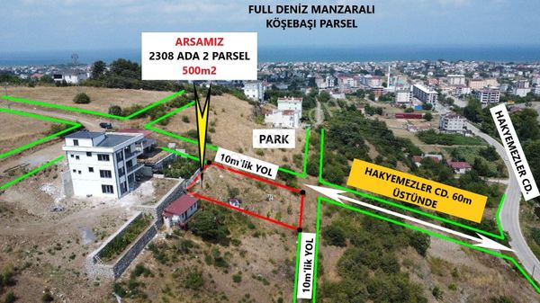  TAFLAN'da FULL DENİZ MANZARALI 500m2 KÖŞEBAŞI VİLLA ARSASI