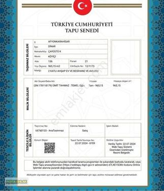 AFYON DİNAR KOMPLE CİFTLİK TAPU SAHİBİ PERTA EMLAK ÜMİT TAHMAZ