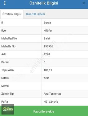 ÖRS GAYRİMENKUL'DEN BURSA BALAT'TA SATILIK FIRSAT ARSA