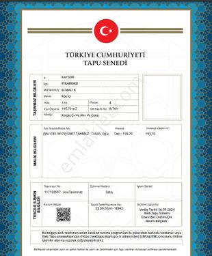 KAYSERİ PINARBAŞI MÜSTAKİL EV TAPU SAHİBİ PERTA EMLAK ÜMİT TAHMA