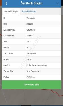  TEKİRDAĞ KAPAKLI UZUNHACI'DA 815M² SATILIK HİSSE AKGÜN'DEN