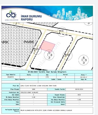 TEKİRDAĞ ÇORLU HAVUZLARDA 242 M2 %40 İMARLI ARSA