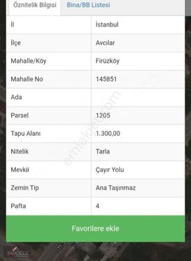 AVCILAR FİRÜZKÖY'DE 1300 m2 SATILIK ARAZİ