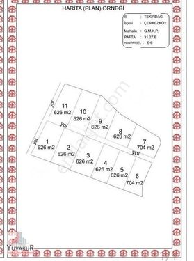 YUVAKUR'DAN ÇERKEZKÖY G.M.K.P MAH.626M²TARLADAN HİSSE ÇAPI VAR