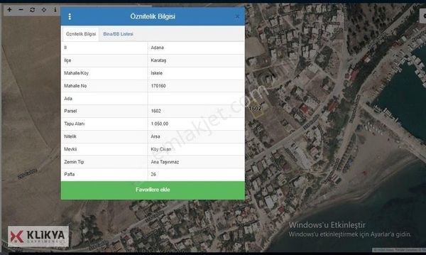 MK'DAN KARATAŞTA İSKELE MEVKİİNDE SATILIK MÜSTAKİL ARSA