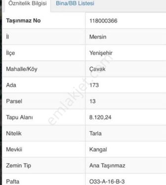 MERSİN YENİŞEHİR ÇAVAKTA 8.120 METREKARE SATILIK TARLA