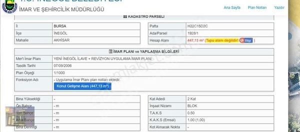 ULUCAN'DAN İNEGÖL FATİH MAHALLESİN'DE TİCARİ+KONUT İMARLI ARSA