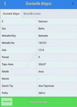 TOZLUEMLAK'TAN BAFRA BAHÇELERDE 4 KATA İMARLI FIRSAT ARSA