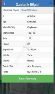 Korkuteli çaykenarı'nda satılık tarla