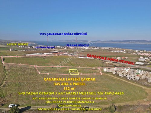  Çanakkale Lapseki Çardak 5 Kat İmarlı Boğaz ,Köprü Manzaralı İmarlı Arsa