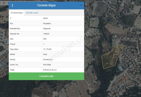 Satılık 190m2 Kuşadası Soğucak Mevki Villa İmarlı Köşe Arsa