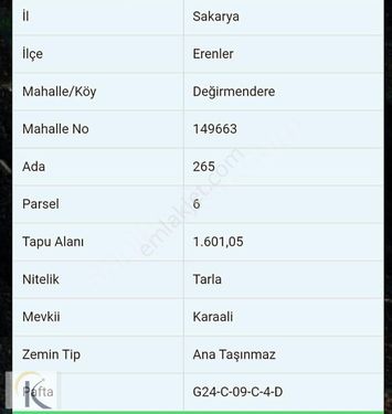 SAKARYA'DA HARİKA LOKASYONDA İÇİNDE EV 1601 M2 SATILIK TARLA