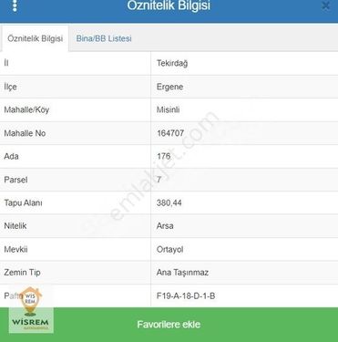 WiSREM GAYRİMENKUL'DEN TEKİRDAĞ MİSİNLİ'DE İMARLI FIRSAT ARSA