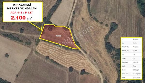  Kırklareli Yündalan Köyü 2.100 m2 Kupon Arazi