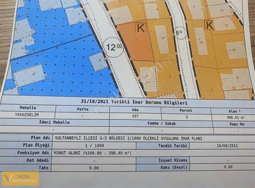 Vefa Gayrimenkul'den Y.SELİM MAH DE 398 m2 SATILIK ARSA