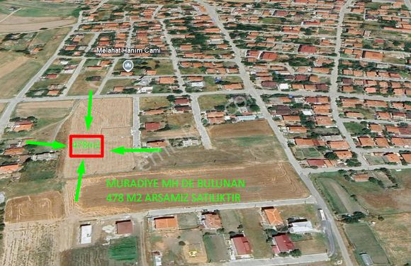  TEKRDAĞ MURATLI MURADİYE MAHALLESİNDE SATILIK  478m2 İMARLI ARSA