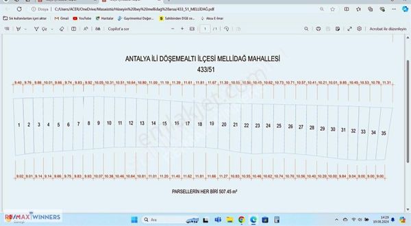 Antalya Döşemealtı Dağbeli Mellidağ Satılık 506m2 Tarla