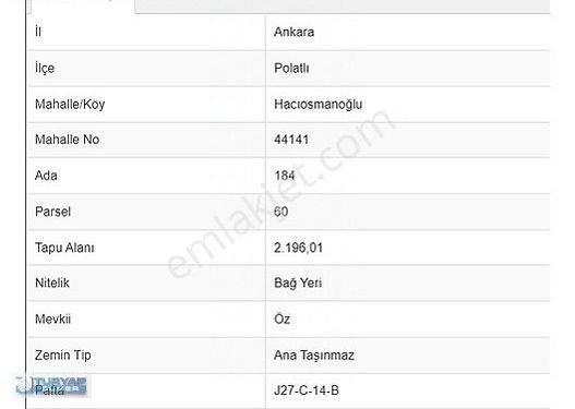 TURYAP SÜMERDEN SATILIK 2.196M2 BAĞ YERİ