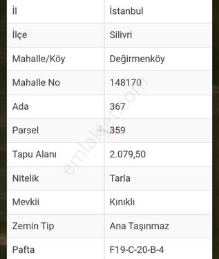 İSTANBUL SİLİVRİDE SATILIK TARLA