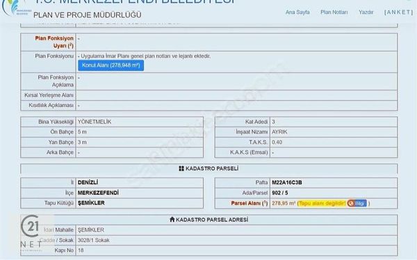 Century21 Net'ten SATILIK Şemikler'de 279m² B+3 Kat köşe parsel