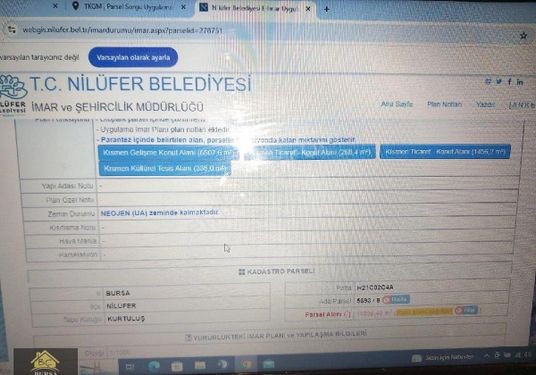 BURSA NİLÜFER GÖRÜKLE KURTULUŞ TA 6 KAT İMARLI YATIRIMLIK ARSA