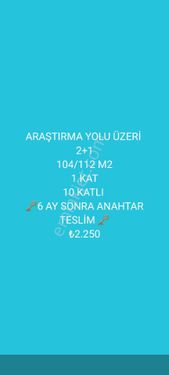 ARAŞTIRMA YOLU ÜZERİ 2+1 SIFIR KUPON DAİRE 