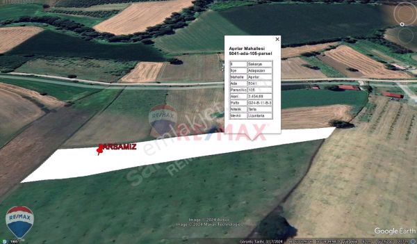 Sakarya Adapazarı Aşırlar'da 3455 m2 Satılık Tarla