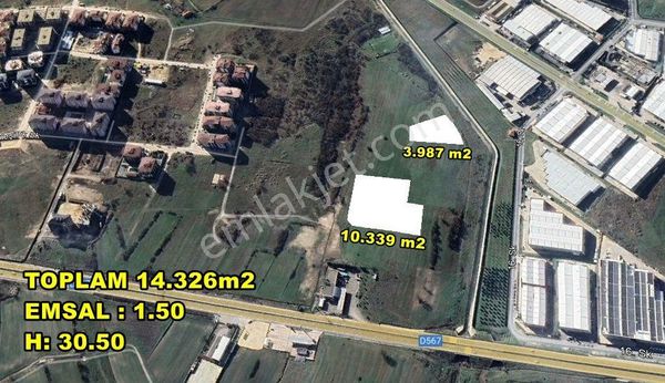 Çerkezköy - Kapaklı Yolu Üzerinde 14.326m2 H:30.50 Emsal:1,5 Kat Karşılığı Arsa