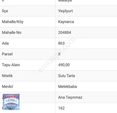 REMAX DEĞİŞİMDEN MALATYA YEŞİLYURT TA SATILIK 5 KAT İMARLI ARSA