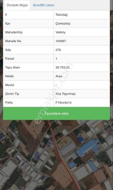 Çerkezköy veliköy sanai arsa