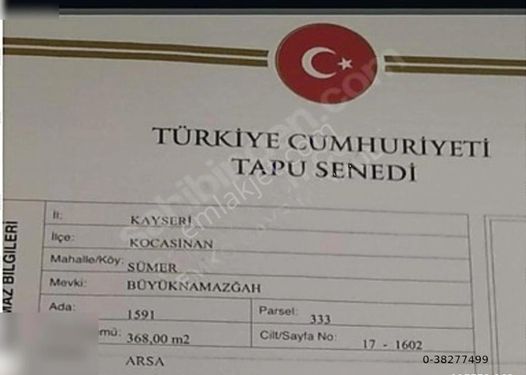 Kayseri Kocasinan Sümer Satılık Konut Arsası Parsel