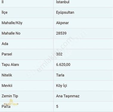 Eyüpsultan Akpınar Mah Satılık Kelepir 137,91m2 Hisseli Arsa