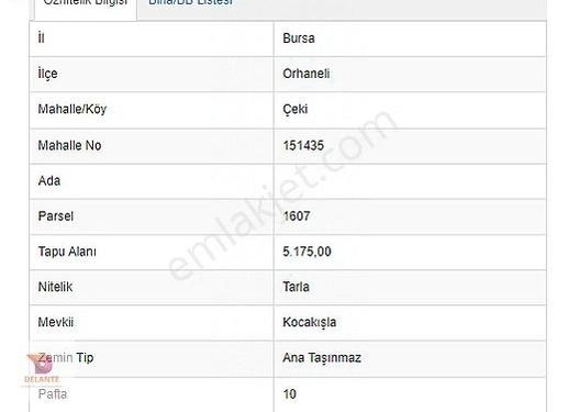 Bursa Orhaneli Çeki'de Yatırıma Uygun Satılık Tarla