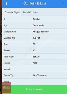 DÖŞEMEALTI YENİKÖY 0.80 EMSAL 665 M2 KONUT İMAR