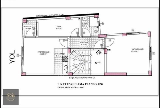 Merkez'de Mart 2025 Teslim Ara Kat 2+1 Amerikan Mutfaklı Daire