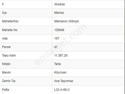 Aksaray Mamasun Gökçe Köyde Satılık 11 Dönüm Tarla