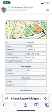 Antalya Kepez Zeytinlik Mahallesinde Satılık İmarlı 331m2 Arsa 5 Kat Bina İzni Var