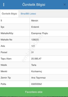 Mersin Erdemli Esenpınar Poşlu Satılık Tarla