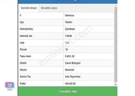 Dialog Adresten Sakarya Taraklı Çamtepede Satılık Bahçe