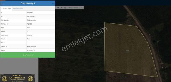 Kaplan Gayrimenkul’den Odunpazarı Türkmentokat Mahallesinde 9490 M² Satılık Tarla