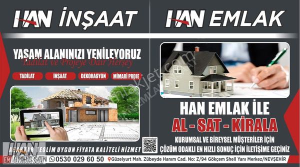 Han Emlak İnşaat'tan 1+1 Geniş Full Yapılı Eşyasız Kiralık Daire